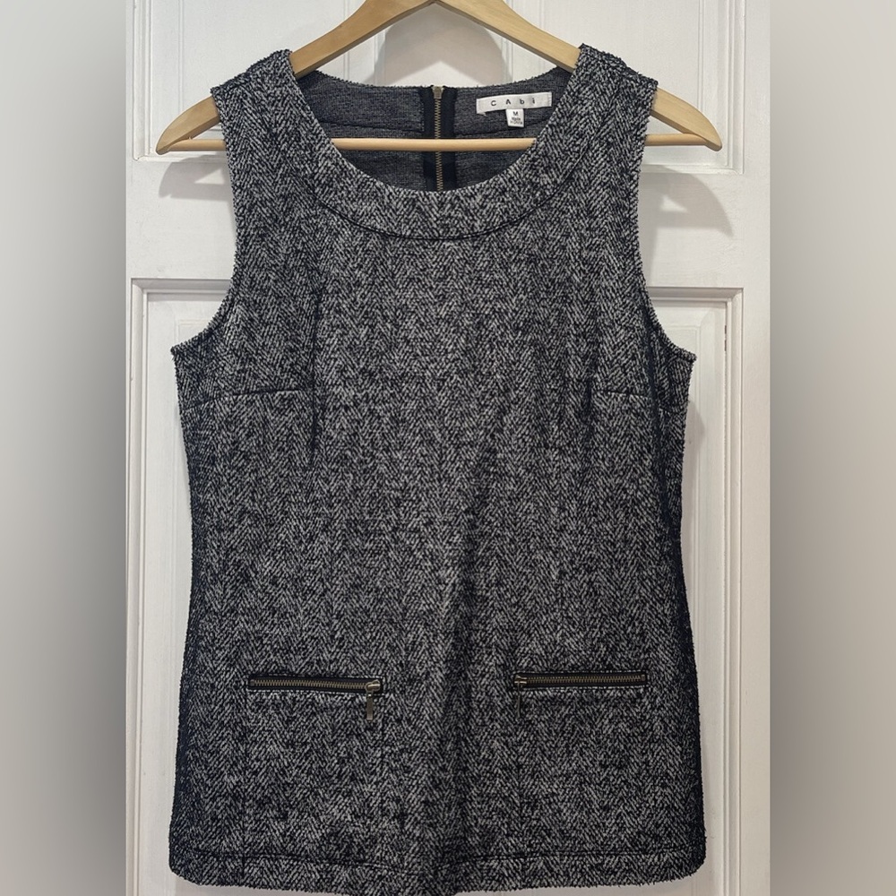 CAbi Sleeveless Black Gray Top with Pockets Women's Medium